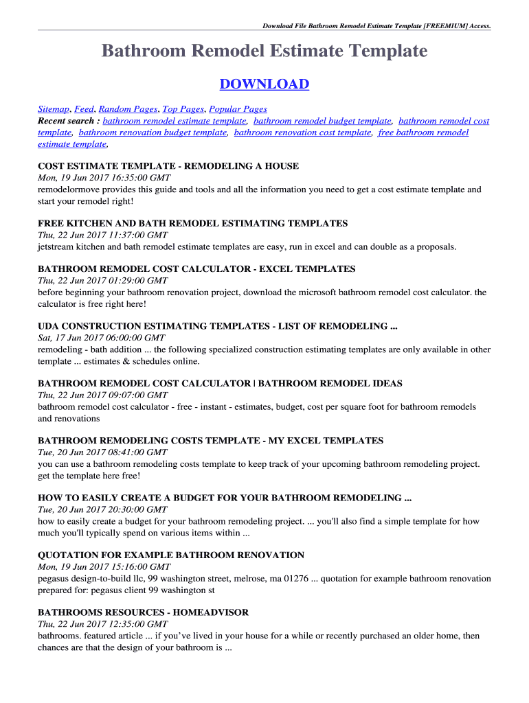 Fillable Online Download File Bathroom Remodel Estimate Template