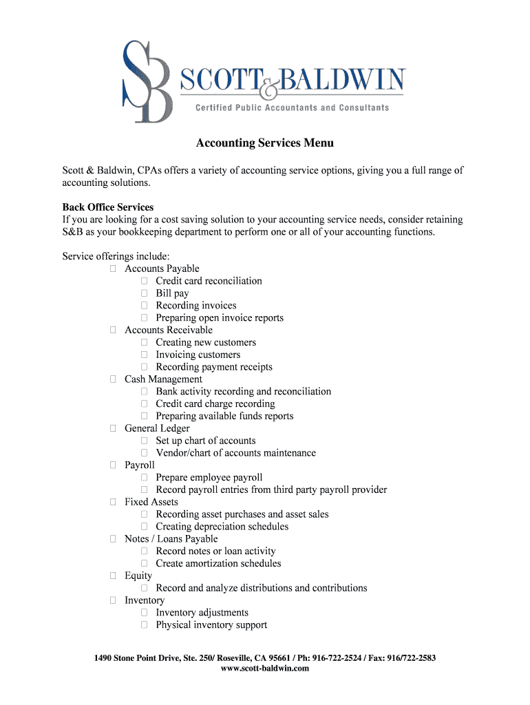 Fillable Online Accounting Services Menu Fax Email Print pdfFiller