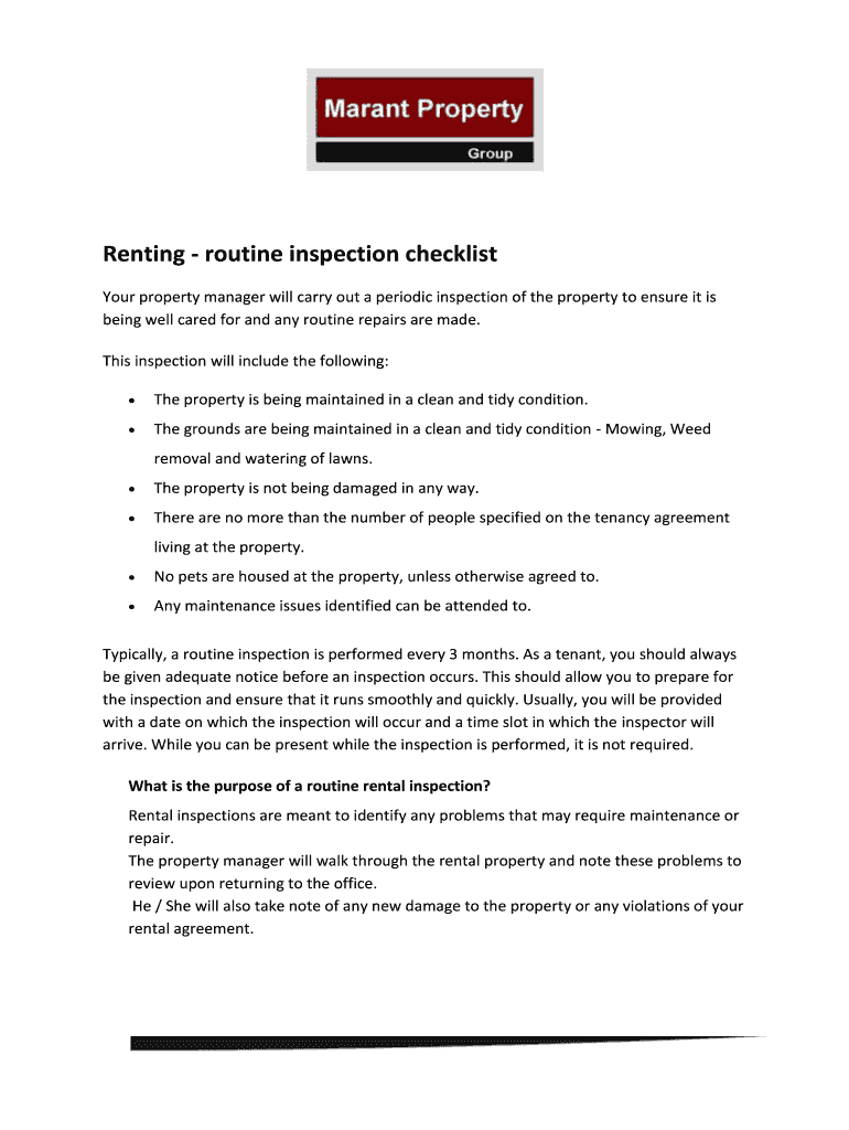 Fillable Online Renting - routine inspection checklist Fax Email Print ...