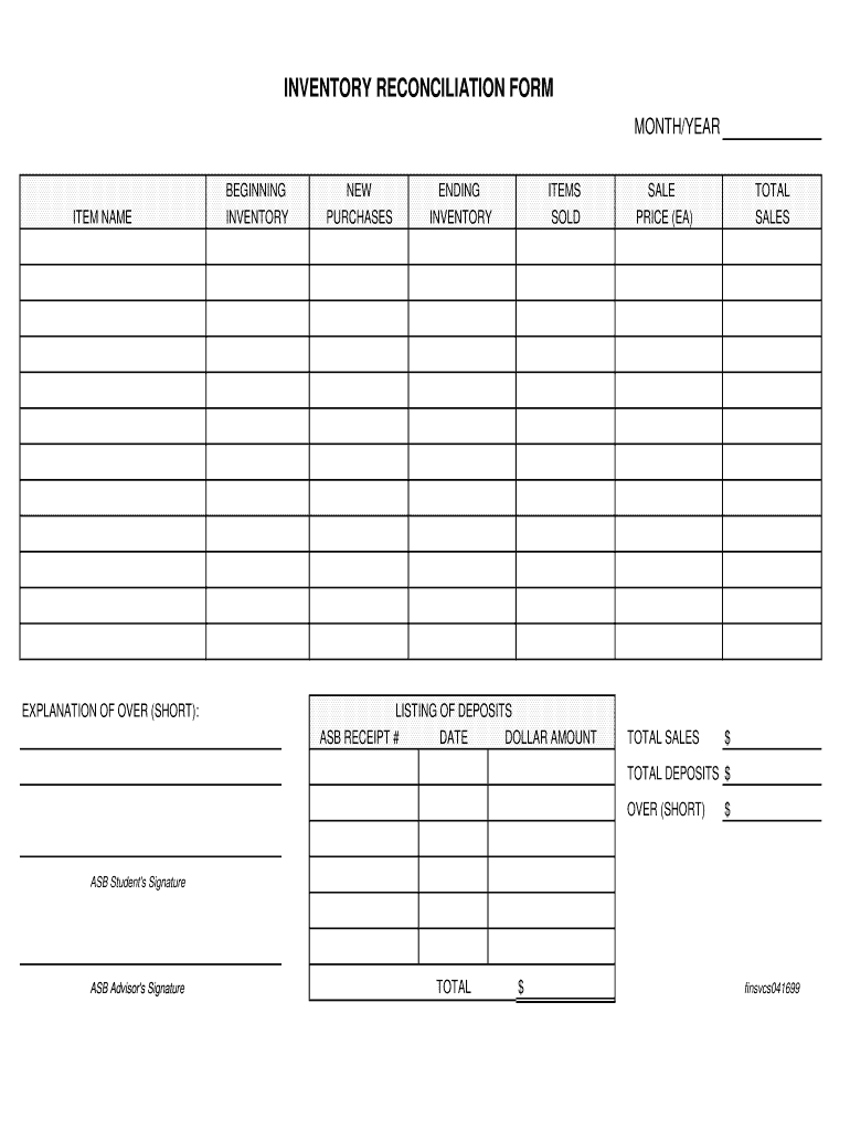 Fillable Online INVENTORY RECONCILIATION FORM Fax Email Print pdfFiller