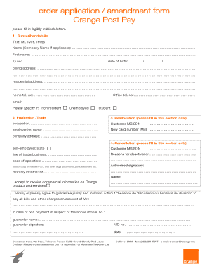 Orange Post Pay application form