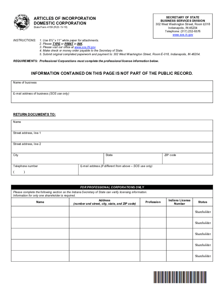 ARTICLES OF INCORPORATION DOMESTIC CORPORATION Preview on Page 1