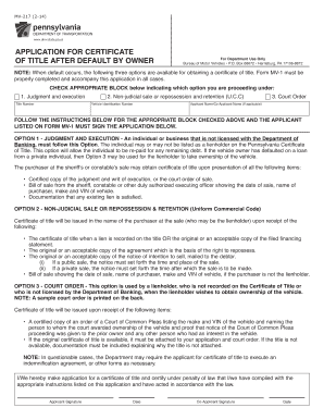 Pennsylvania Certificate of Title After Default