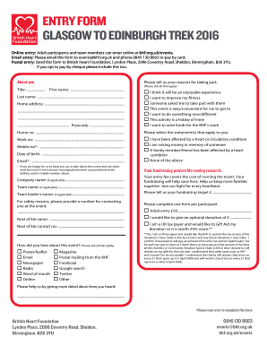 Online entry: Adult participants and team members can enter online at bhf