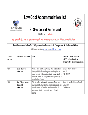 Fillable Online Low Cost Accommodation list Fax Email Print - pdfFiller