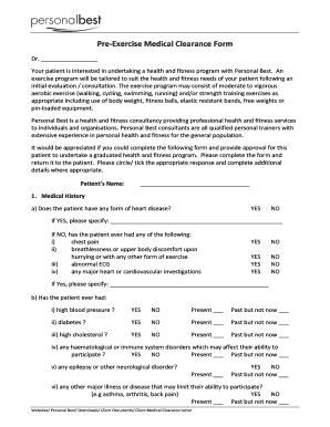 Pre-Exercise Medical Clearance Form