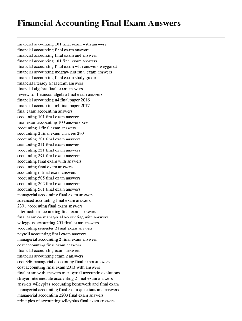 Fillable Online Financial Accounting Final Exam Answers Fax Email Print pdfFiller