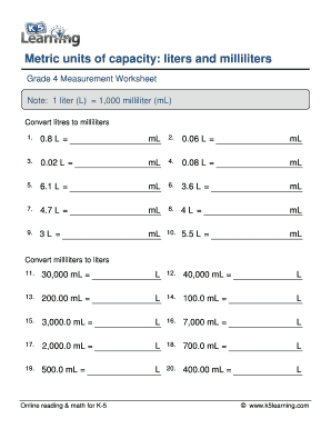 metric units of capacity liters and milliliters fill online metric unit conversion chart printable