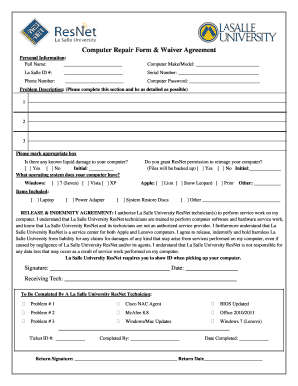 Computer Repair Form & Waiver Agreement