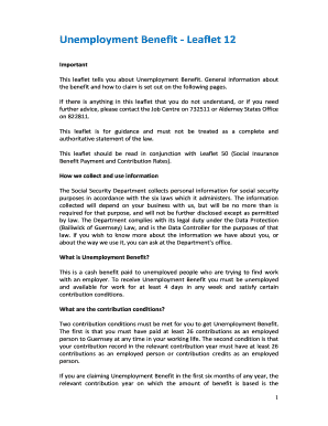 Fillable Online Unemployment Benefit - Leaflet 12 Fax Email Print ...