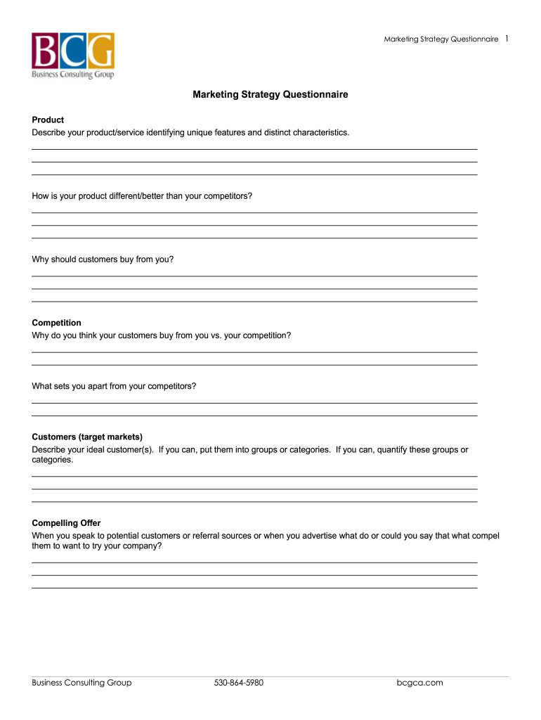 marketing strategy questionnaire for owner Preview on Page 1