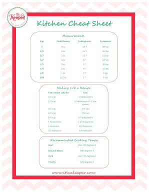 Fillable Online Kitchen Cheat Sheet Fax Email Print - pdfFiller