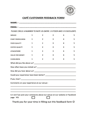 feedback hotel form forms sample food customer word