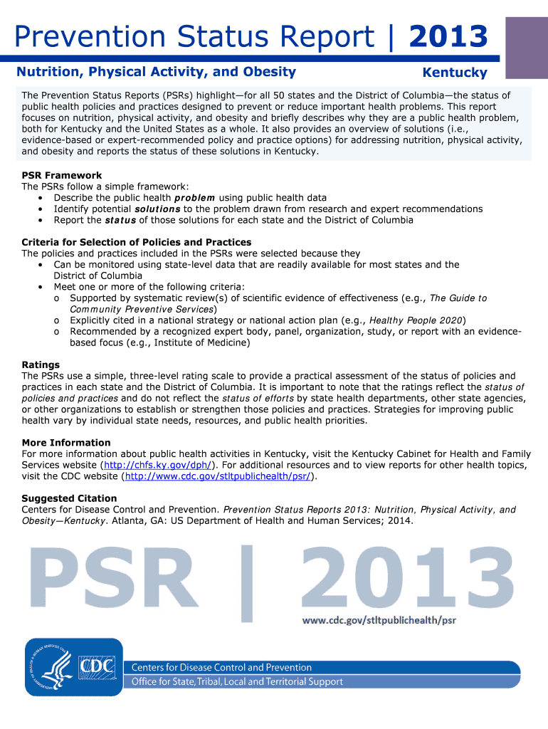 Fillable Online Prevention Status Report Kentucky.Nutrition, Physical