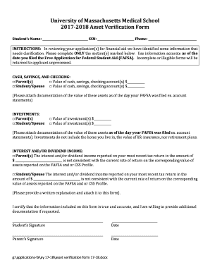 Fillable Online 2017 2018 Asset Verification Form Fax Email Print Pdffiller
