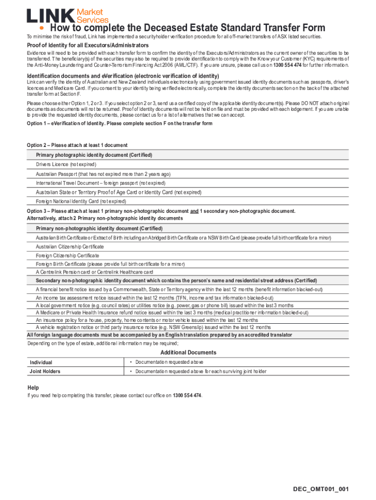 Deceased estate standard transfer Fill out & sign online DocHub