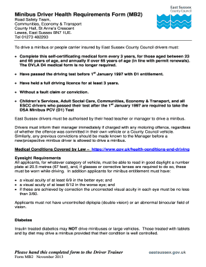 Minibus Driver Health Requirements Form (MB2)