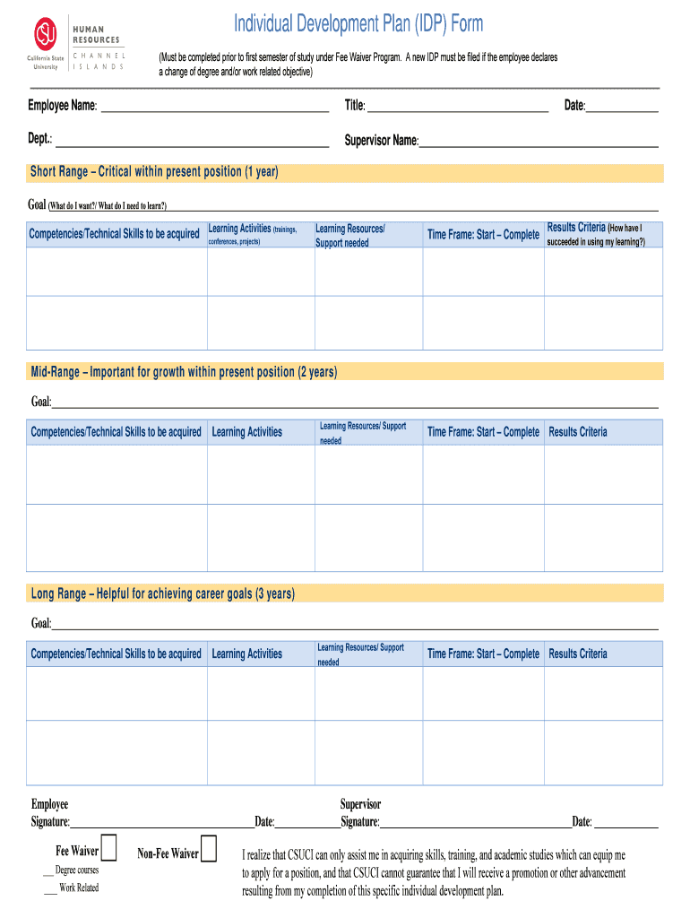 Fillable Online The Individual Development Plan (IDP) is an organized ...