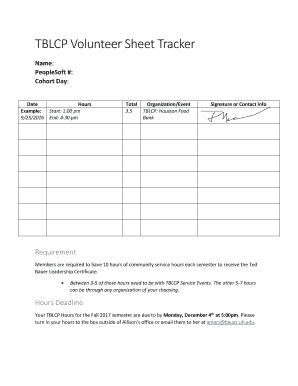 TBLCP Volunteer Sheet Tracker