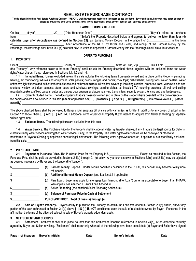 utah real estate purchase contract pdf Preview on Page 1.