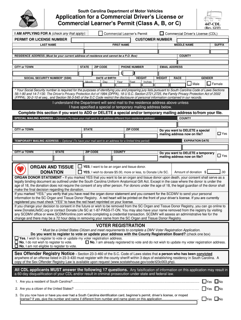 Fillable Online Application for a Commercial Drivers License or Fax