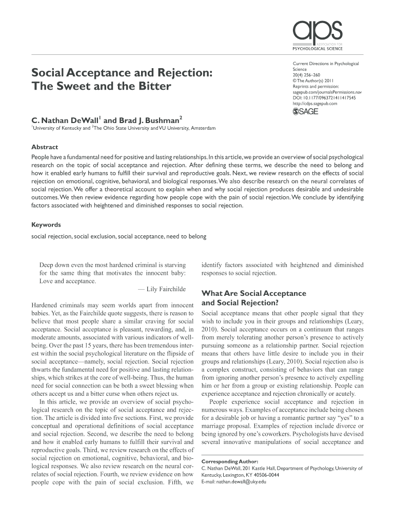 Fillable Online Social Acceptance and Rejection Fax Email Print