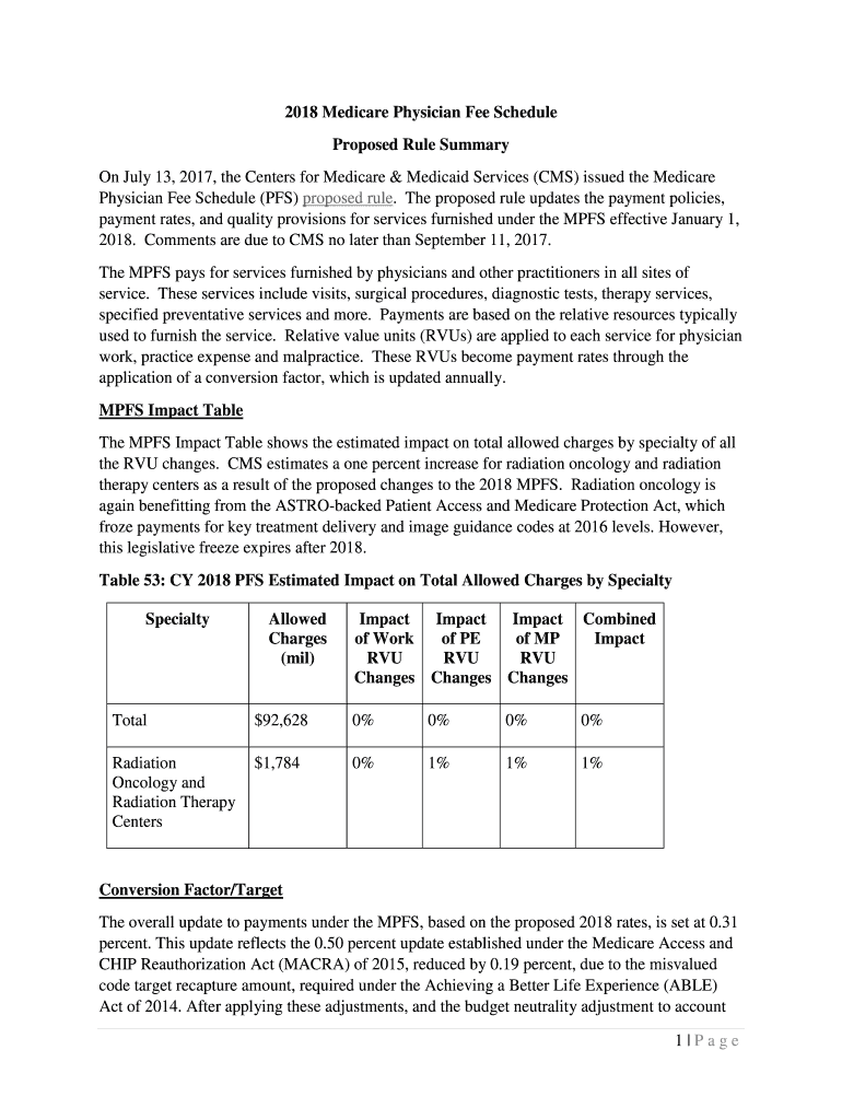 Fillable Online 2018 Medicare Physician Fee Schedule Fax Email Print