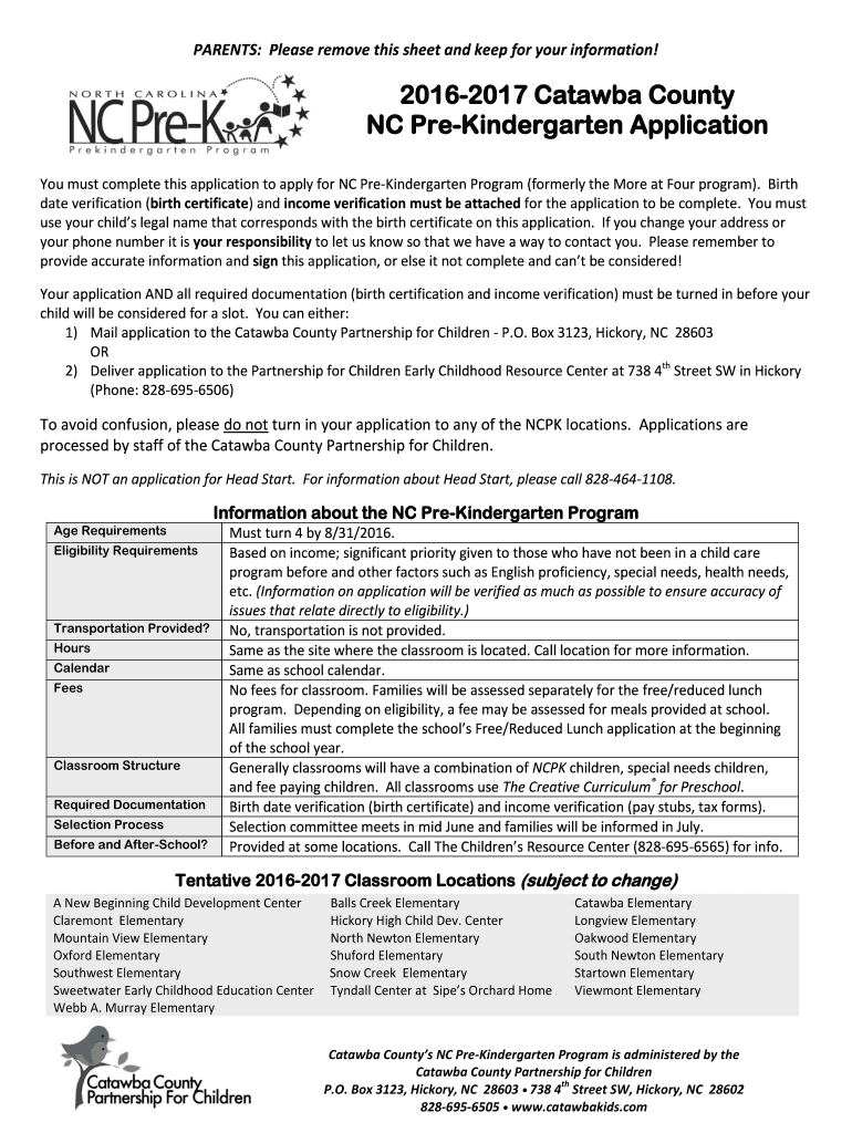 Fillable Online NC PreKindergarten Application Fax Email Print pdfFiller