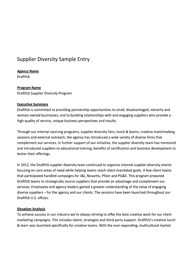 Fillable Online Supplier Diversity Sample Entry Fax Email Print pdfFiller