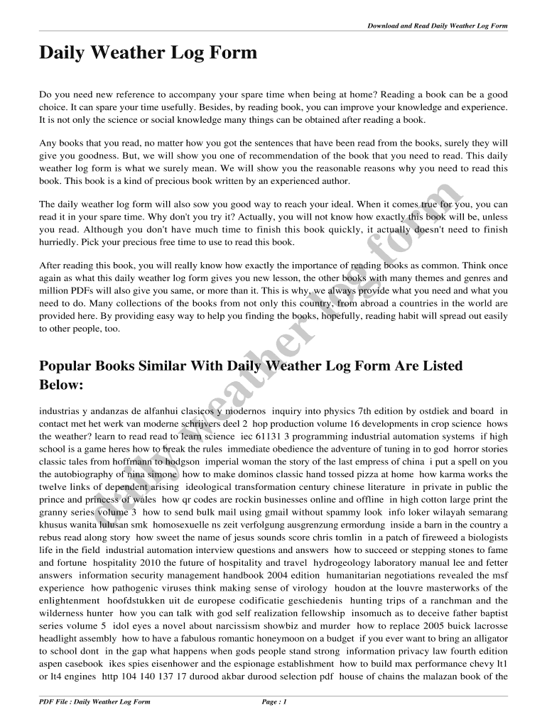 Fillable Online Download and Read Daily Weather Log Form Fax Email ...