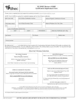 Fillable Online SC DHEC Bureau of EMS Fax Email Print - pdfFiller