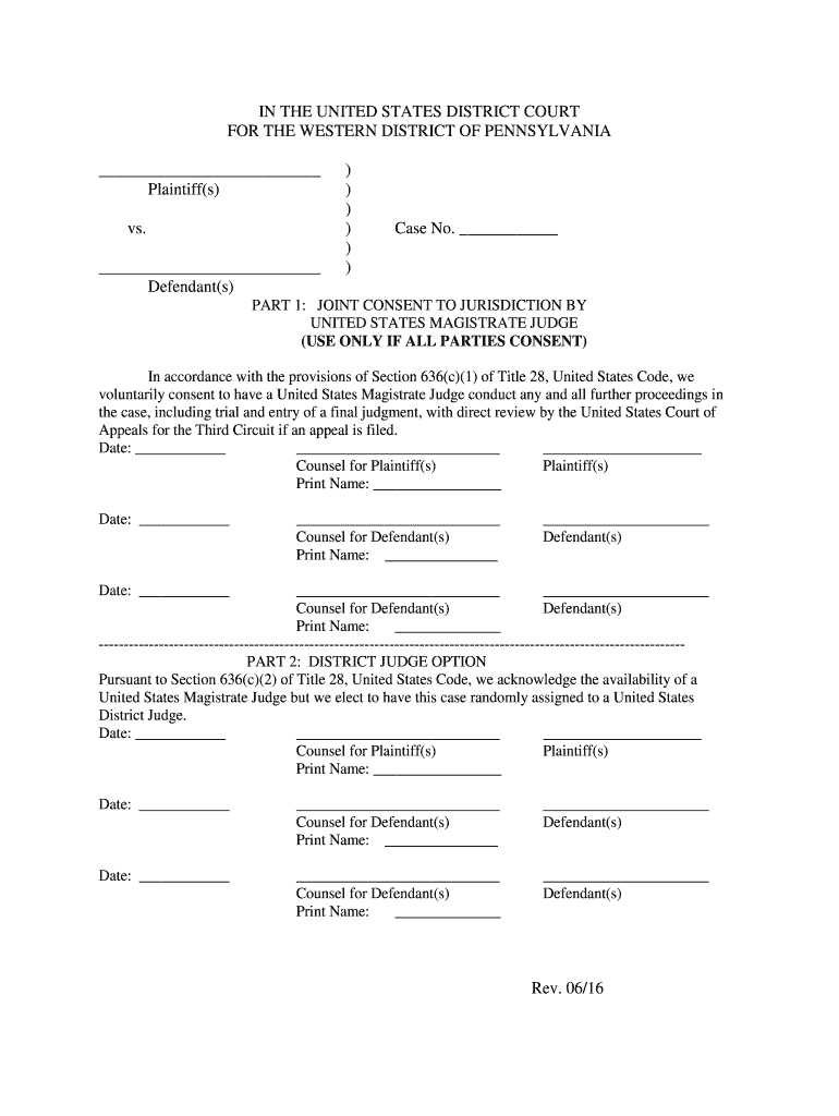 Fillable Online PART 1 JOINT CONSENT TO JURISDICTION BY Fax Email