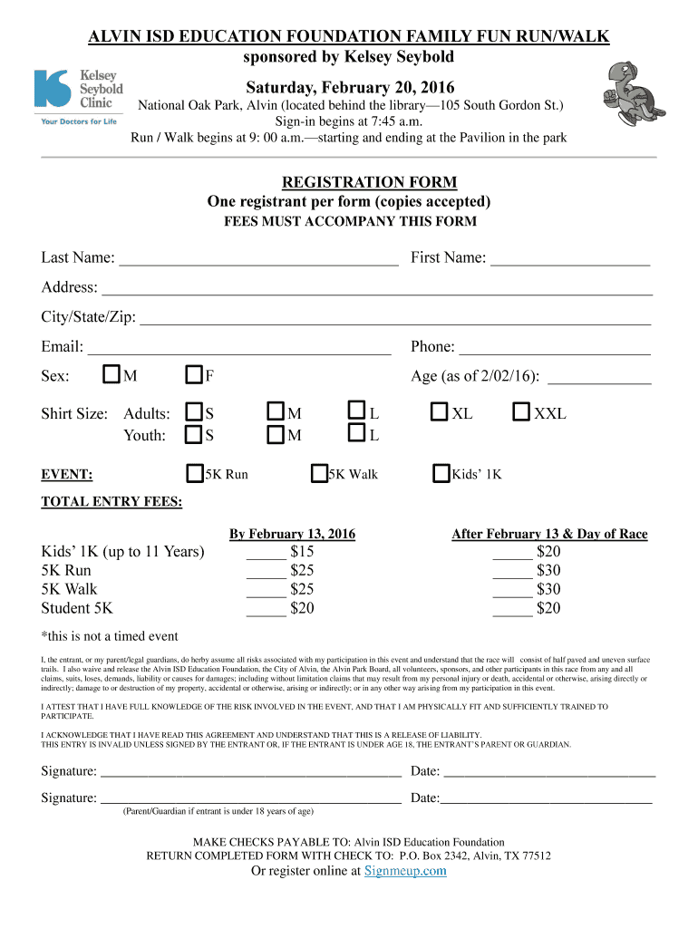 Fillable Online National Oak Park, Alvin (located behind the library105 ...