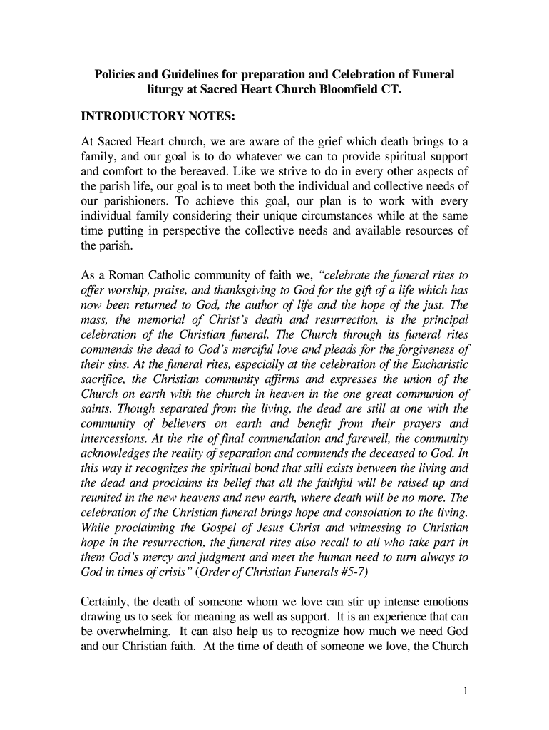 Fillable Online Policies and Guidelines for preparation and Celebration