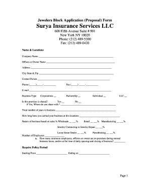 Fillable Online Jewelers Block Application (Proposal) Form Fax Email 