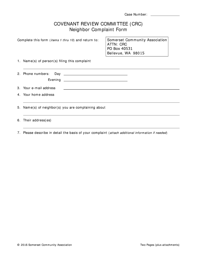 Fillable Online Neighbor Complaint Form Fax Email Print pdfFiller