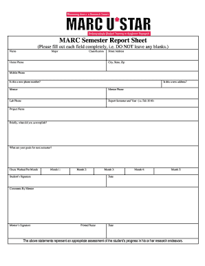 Fillable Online MARC Semester Report Sheet Fax Email Print - pdfFiller