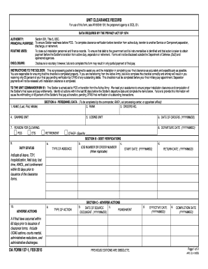 US Army Unit Clearance Record