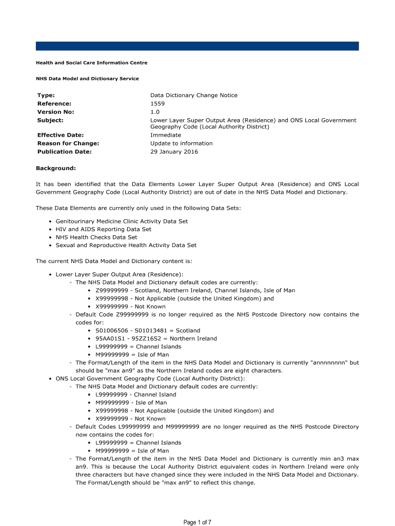 Fillable Online NHS Data Model and Dictionary Service Fax Email Print