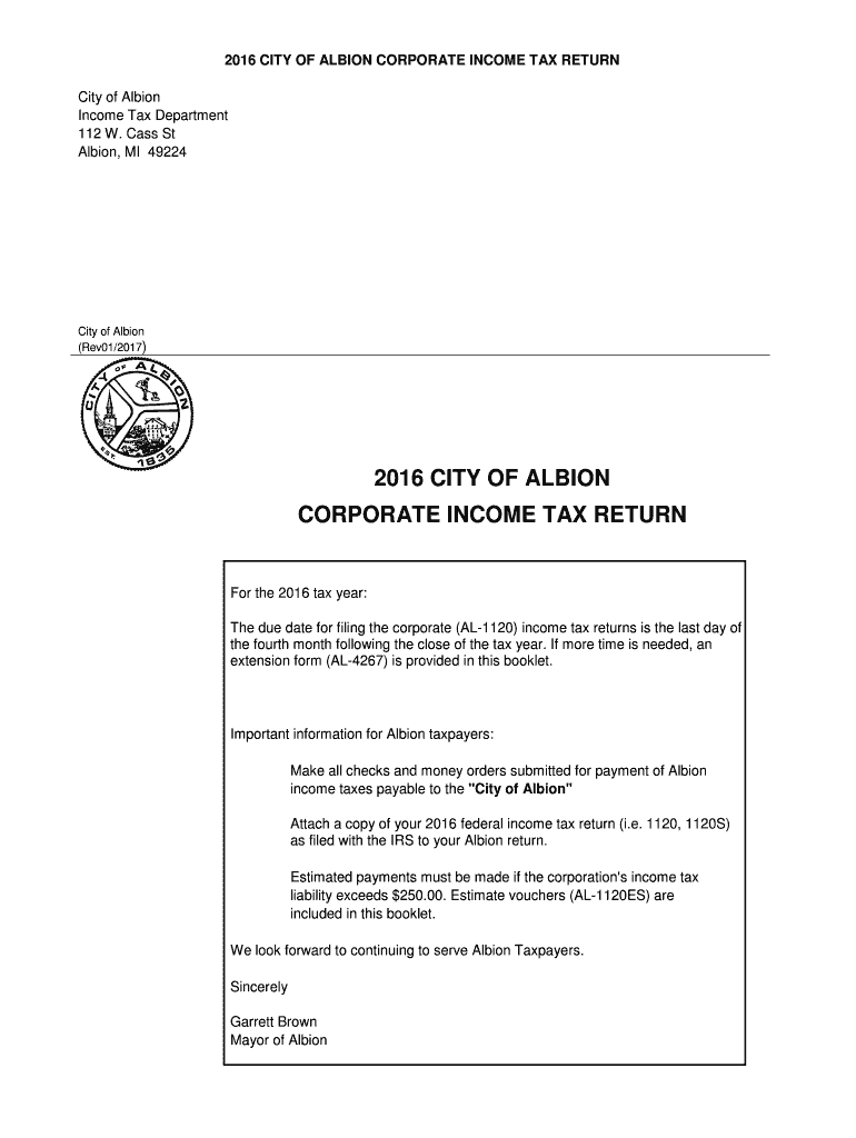 Fillable Online 2016 CITY OF ALBION CORPORATE TAX RETURN Fax