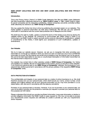 BMW CREDIT (MALAYSIA) SDN BHD AND BMW LEASE (MALAYSIA) SDN BHD PRIVACY