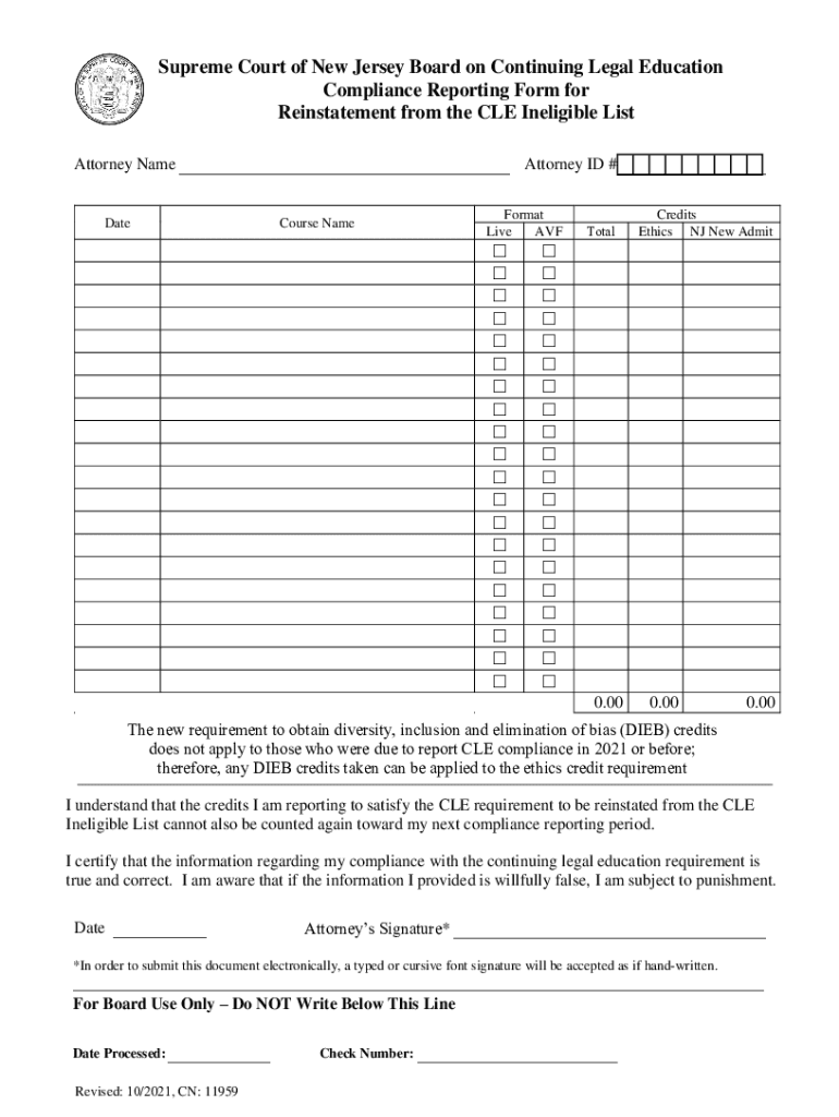 Fillable Online CLE Compliance Reporting Form Ineligible Attorneys