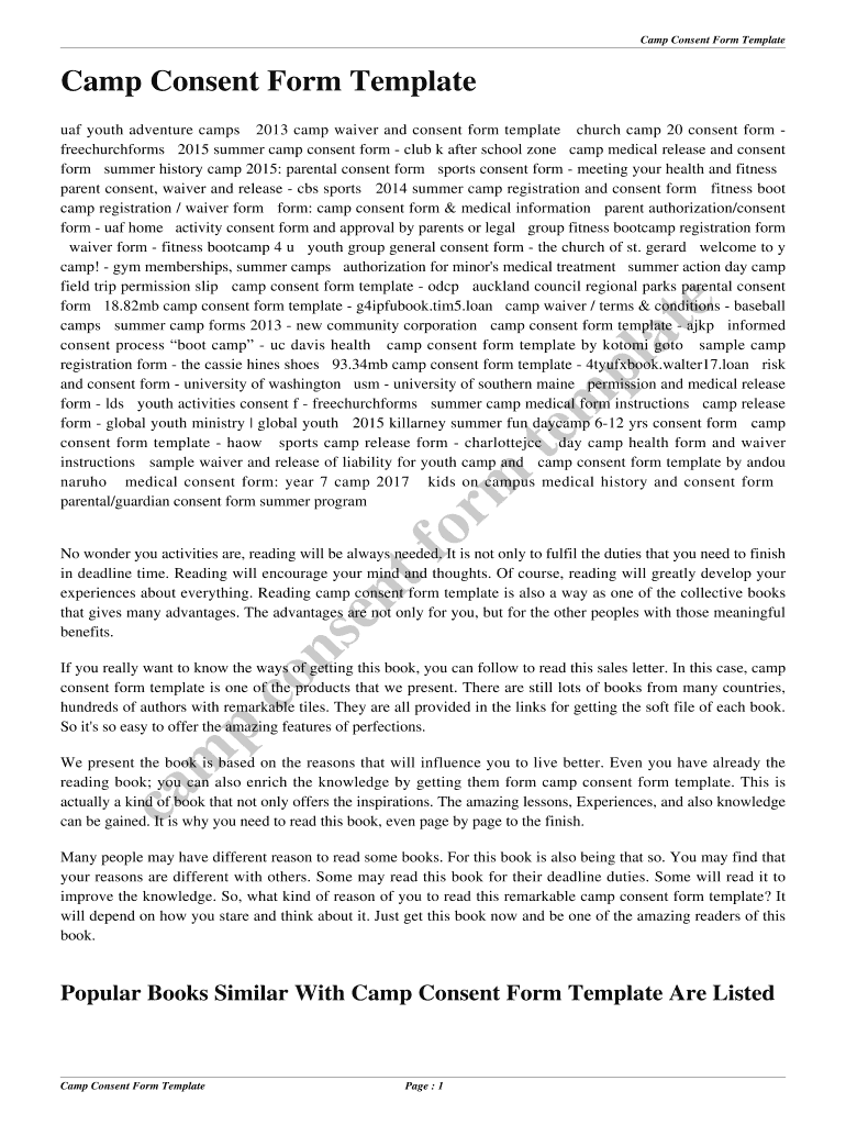 Fillable Online Camp Consent Form Template Fax Email Print pdfFiller