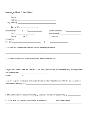 Massage New Patient Form