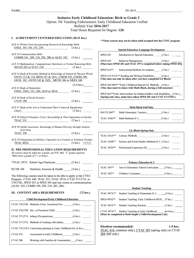 Fillable Online Inclusive Early Childhood Education Birth to Grade 3