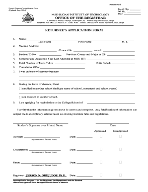 Form 6: Returnees Application Form