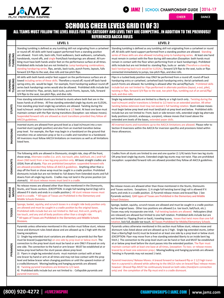 Fillable Online SCHOOLS CHEER LEVELS GRID (1 OF 3) Fax Email Print
