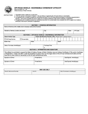 Indiana Off-Road Vehicle Ownership Affidavit