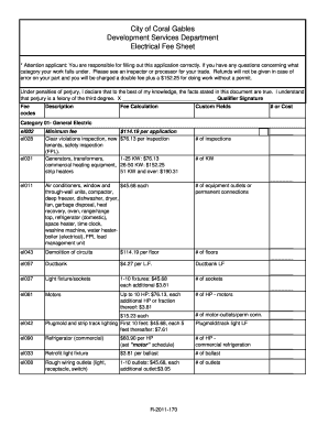 City of Coral Gables Electrical Fee Sheet
