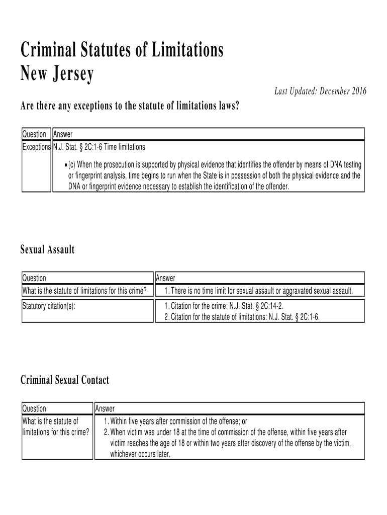 Fillable Online Criminal Statutes of Limitations Fax Email Print